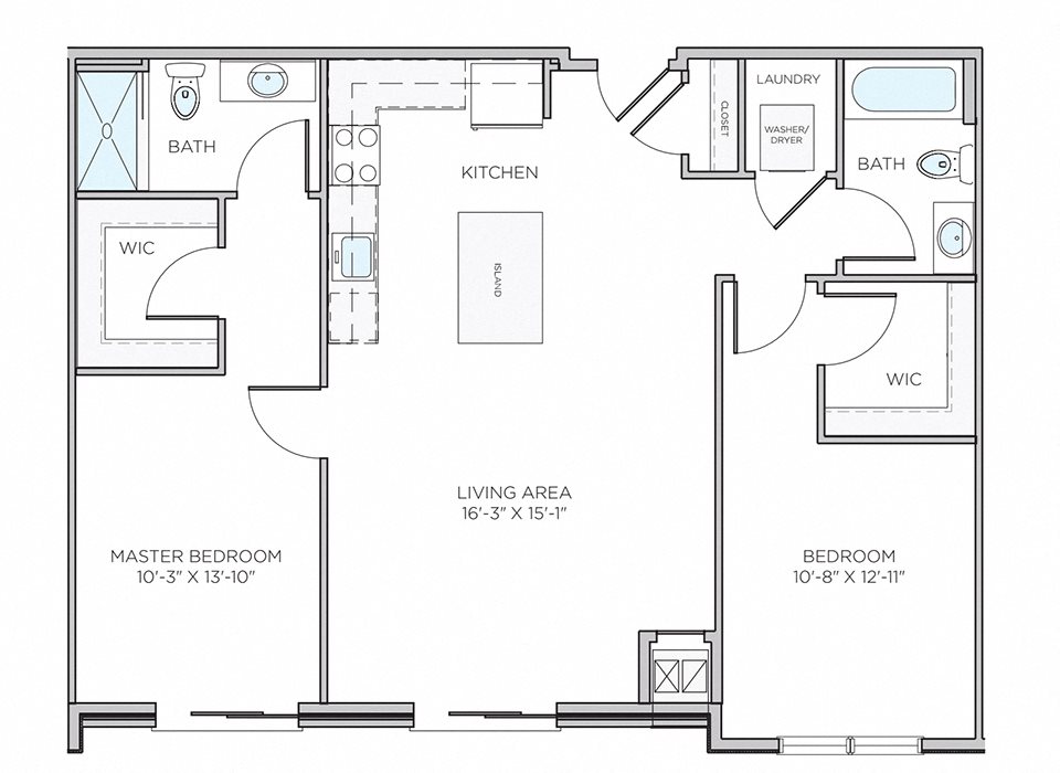 2 Bedrooms 2 Baths Floor Plan 5